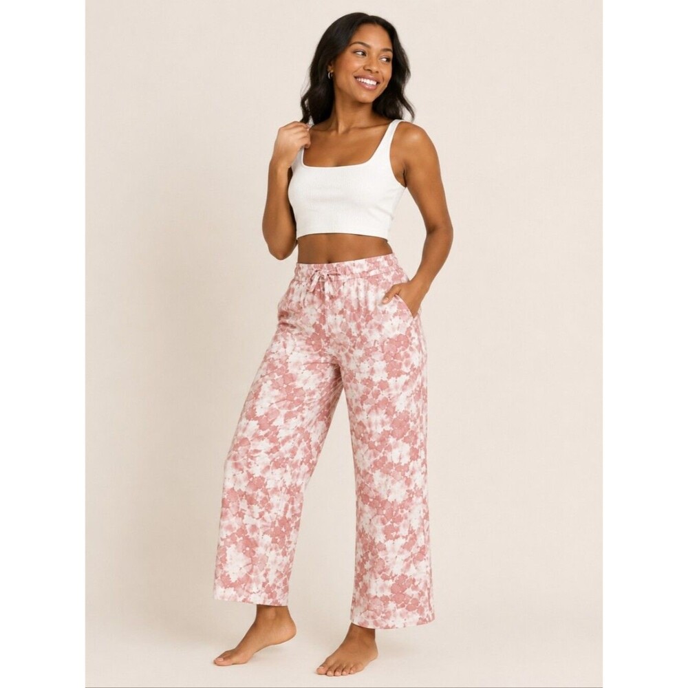 Old Navy NWT Womens High Waisted Tie Dye Linen Blend Wide Leg Pants Size M Pink